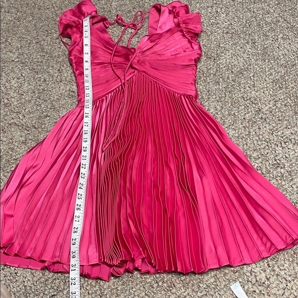 Moon river Pink satin Dress with gathered bust, pleated skirt &Ruffle Sleeve - Picture 9 of 10